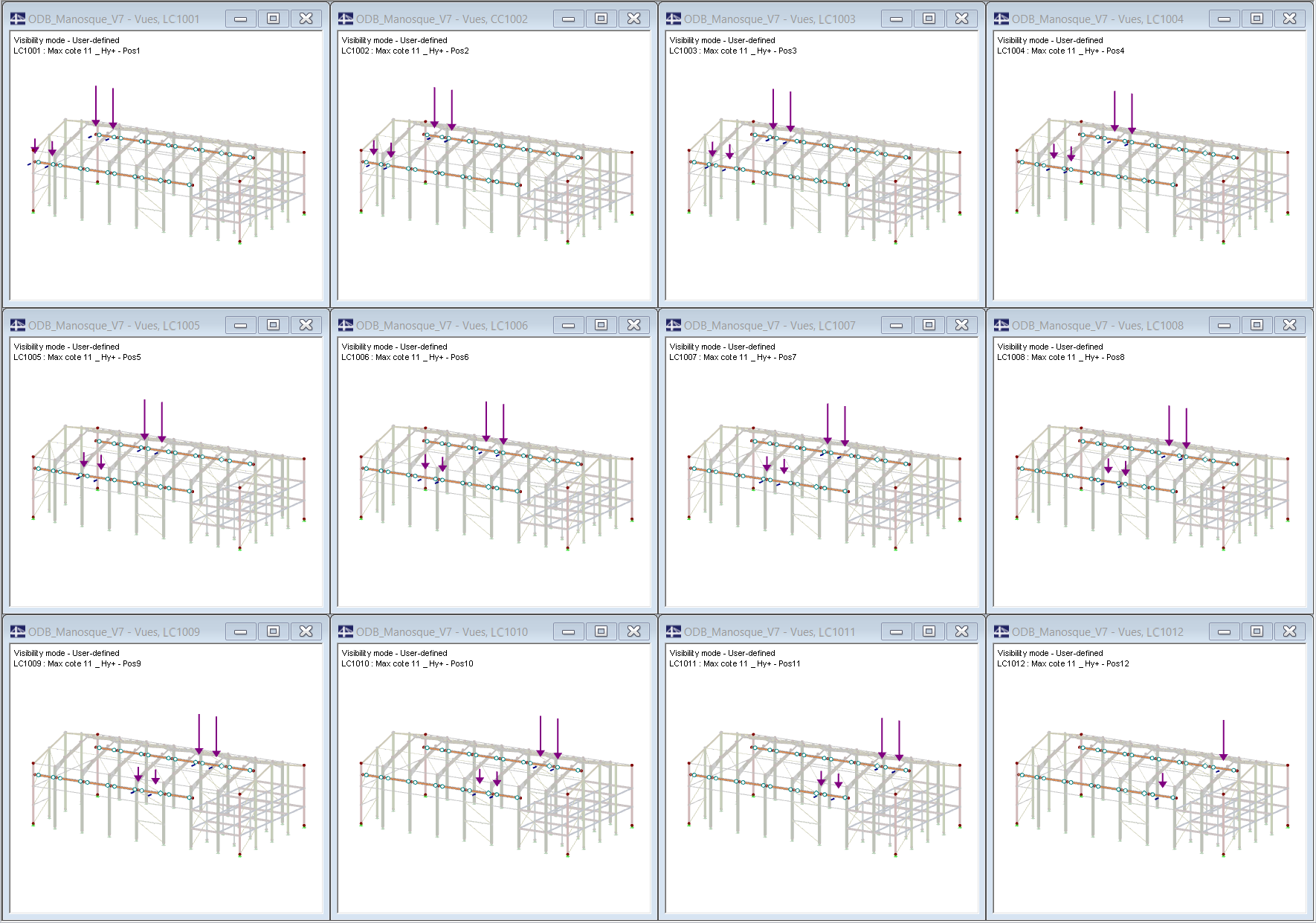 Différentes positions du pont roulant générées à l’aide d’Excel (© Albyr)